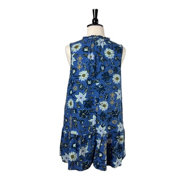 Sonoma Swing Dress Split Tie Neck Ruffle Hem Linen Blue Floral Women’s Size 0X - Picture 4 of 11